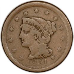 1852 Braided Hair Large Cent VG8